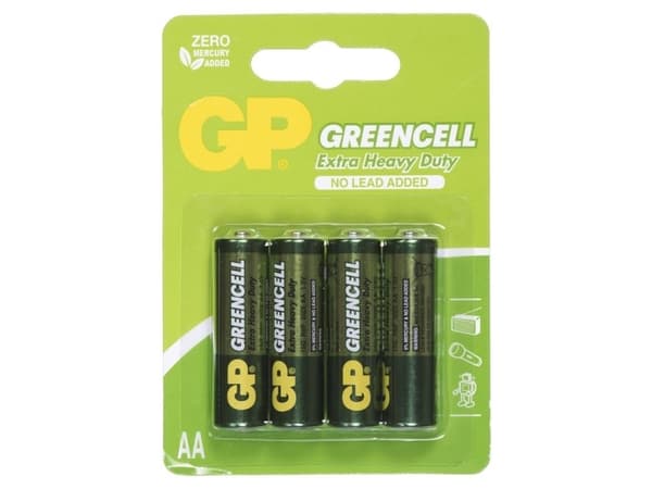 GP Batteries Greencell AA, Engangsbatteri, AA, Sinkklorid, 1,5 V, 4 stykker, Grønn
