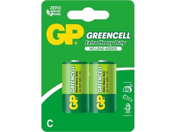 GP Batteries Greencell C, Engangsbatteri, C, Sinkklorid, 1,5 V, 2 stykker, Grønn