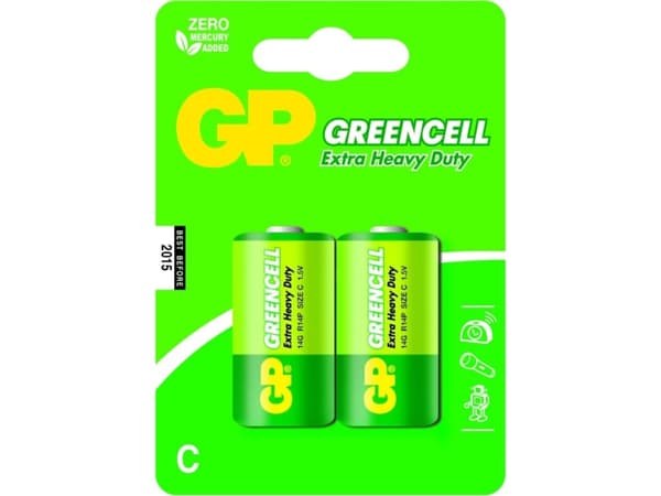 GP Batteries Greencell C, Engangsbatteri, C, Sinkklorid, 1,5 V, 2 stykker, Grønn