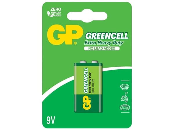 GP Batteries Greencell 9V, Kertakäyttöinen akku, 9V, Sinkkikloridi, 9 V, 1 kpl, Vihreä