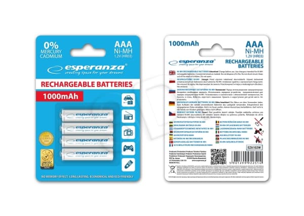 Esperanza - Batteri 4 x AAA - NiMH - 1000 mAh - hvit