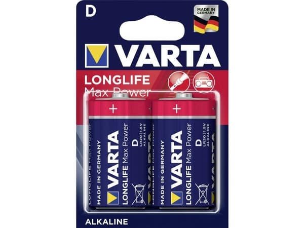 Varta MAX TECH 2x Alkaline D, Kertakäyttöinen akku, D, Alkali, 1,5 V, 2 kpl, Kulta, Punainen