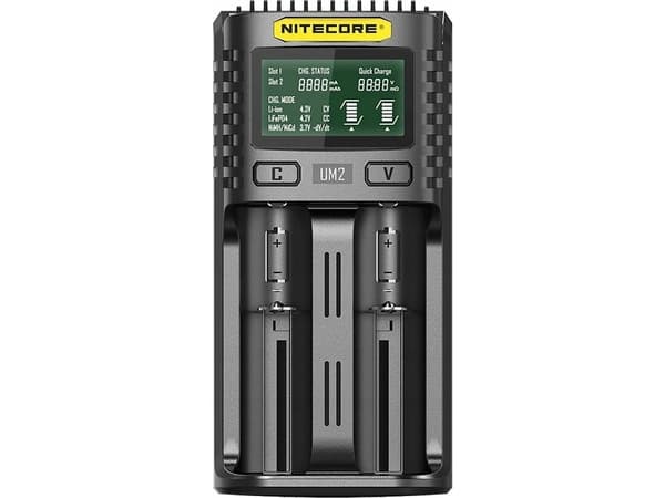 Nitecore UM2, Lithium jern fosfat (LiFePO4), Lithium-Ion (Li-Ion), Nikkel-Cadmium (NiCd), Nikkel-Metalhydrid..., AA, AAA, AAAA, C, D
