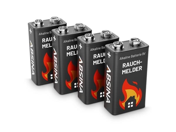 Absina ABSINA 4x røykvarsler batteri 9V blokk - alkaliske batterier for brannalarm 9 V-blokbatteri 9 V 4 stk.