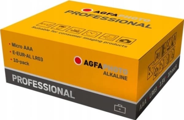 AgfaPhoto 110-853468, Engangsbatteri, AAA, 1,5 V, 10 stykker, Grå, Oransje, Rød, Hvit, 44,5 mm