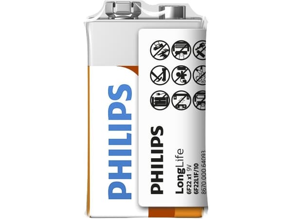 Philips LongLife Akku 6F22L1F/10, Ladattava akku, 9V, Sinkki, 9 V, 3 vuosi/vuosia, Monivärinen