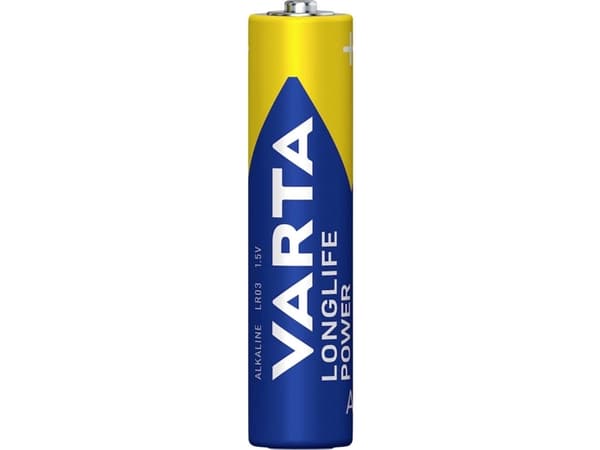 Varta Longlife Power AAA, Engangsbatteri, AAA, Alkalinsk, 1,5 V, 4 stykker, Blå, Flerfarget