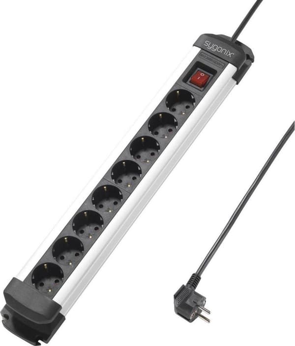 Sygonix SY-4538258 Strømskinne med kontakt 8-vejs Sort, Sølv PG stik 1 stk.