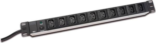 NWSZ Steckdosenleiste Aluminium PDU 1U Digitus 10A, 2500W, 250VAC 50/60Hz, 10x IEC C13, Überlastbeskyttelse