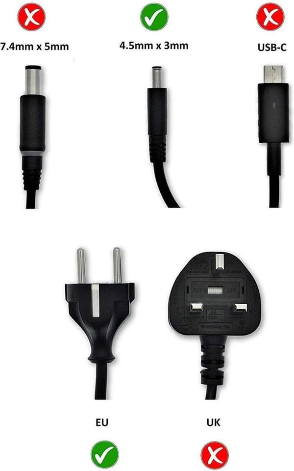 Dell-adapter 45W 19,5V/2,31A (4,5 x 3,0 mm)