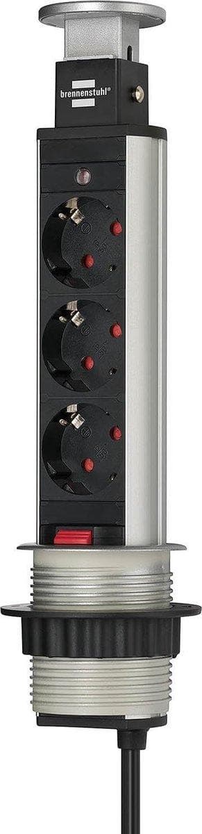 Brennenstuhl Tower Power skrivebord forsænket strømskinne med 3 kontakter / sort - 2 meter