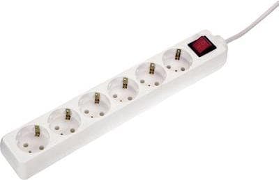 as - Schwabe 11511 6-vejs stikdåse med afbryder og øget kontaktbeskyttelse, hvid, 1,4 m kabel med børnesikring H05VV-F 3G1.5, IP20 indendørs