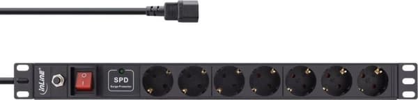 InLine 19'' stikkontakt - IEC C14 - 7x CEE 7/3 - med overspændingsbeskyttelse og afbryder / sort - 2 meter