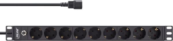 InLine 19'' fatning - IEC C14 - 9x CEE 7/3 - med overspændingsbeskyttelse / sort - 2 meter