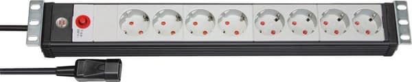 Brennenstuhl Premium-Line 19" stikdåse 8-vejs / stikkontakt til koblingsskabe (med koldt stik, 3m H05VV-F 3G1.0 kabel, fremstillet i Tyskland) sort /