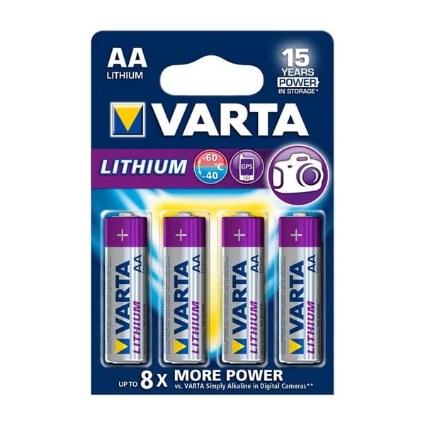 Varta Litium Paristo AA | 1.5 V DC | 2900 mAh | 4-Blister-kortti | Harmaa / Hopea