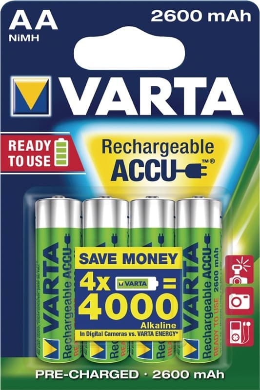 Varta Ladattava Ni-MH-Akku AA | 1.2 V DC | 2500 mAh | 4-Blister-kortti