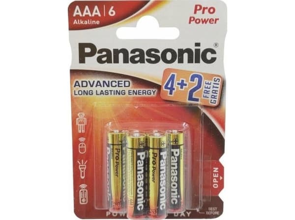 Panasonic Pro Power AAA 4+2, Engangsbatteri, AAA, Alkalinsk, 1,5 V, 6 stykker, Sort, Gull, Rød