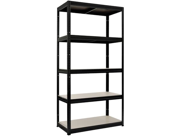 HOME It® stålreol med 5 træhylder 180×90×45 cm sort