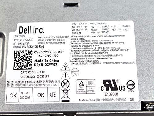 Dell - PSU (intern) - 250 Watt - aktiv PFC - för OptiPlex 390 (250 Watt), 790 (250 Watt), 990 (250 Watt)