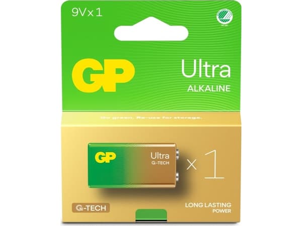 GP Batteries Ultra Alkaline GP1604AU, Engangsbatteri, 9V, Alkalinsk, 9 V, 1 stykker, Cd (kadmium), Hg (kvikksølv)