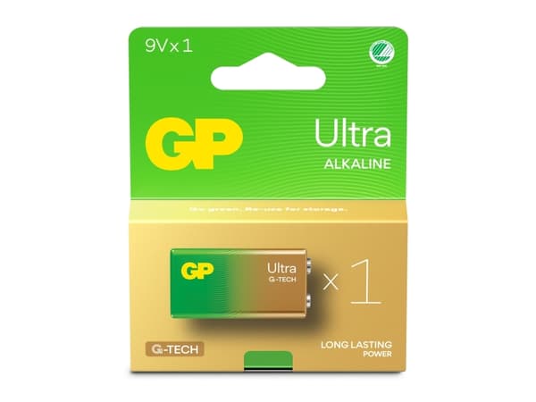 GP Batteries Ultra Alkaline GP1604AU, Engangsbatteri, 9V, Alkalinsk, 9 V, 1 stykker, Cd (kadmium), Hg (kvikksølv)