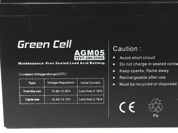 Green Cell AGM05 UPS batteri forseglet blysyre (VRLA) 12 V 7,2 Ah
