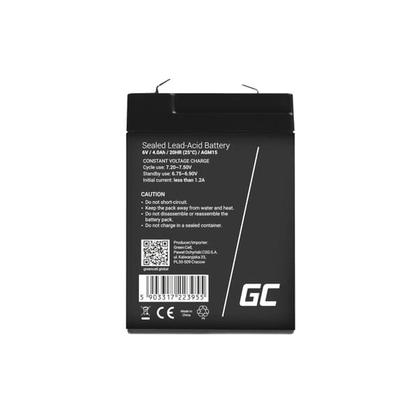 Green Cell AGM15 UPS batteri Forseglet blysyre (VRLA) 6 V 4 Ah