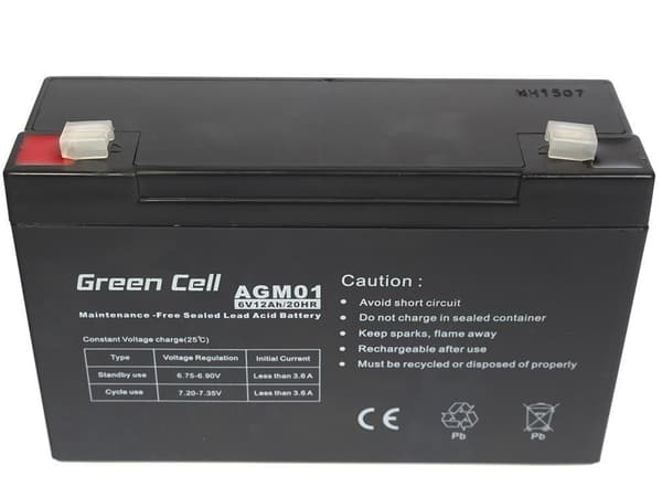 Green Cell AGM-batteri 6V 12Ah - Batteri - 12.000 mAh forseglet blysyre (VRLA)
