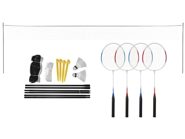 HOME It® badmintonset inkl. nät, boll och racketar för 4 spelare