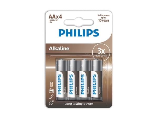 Philips LR6A4B/10, Kertakäyttöinen akku, AA, Alkali, 1,5 V, 4 kpl, 5 vuosi/vuosia