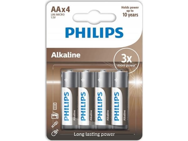 Philips LR6A4B/10, Kertakäyttöinen akku, AA, Alkali, 1,5 V, 4 kpl, 5 vuosi/vuosia