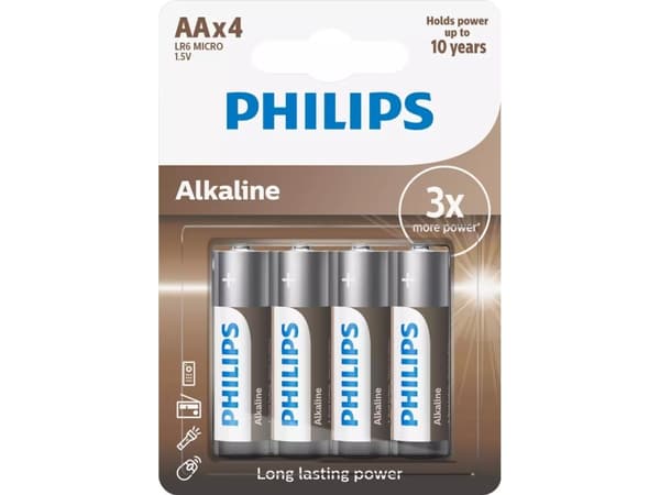 Philips LR6A4B/10, Kertakäyttöinen akku, AA, Alkali, 1,5 V, 4 kpl, 5 vuosi/vuosia