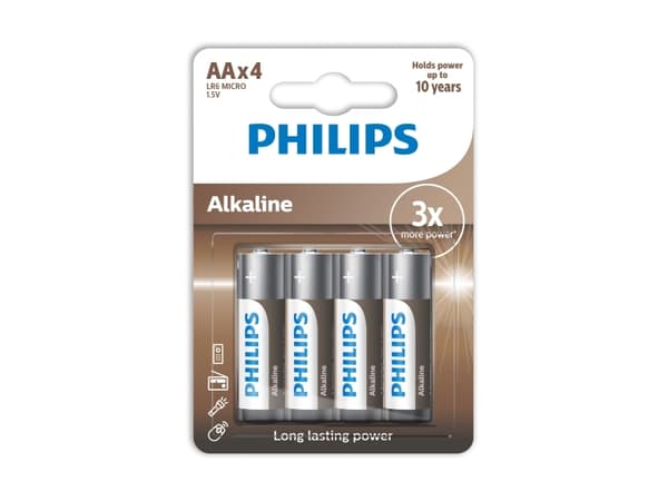 Philips LR6A4B/10, Kertakäyttöinen akku, AA, Alkali, 1,5 V, 4 kpl, 5 vuosi/vuosia
