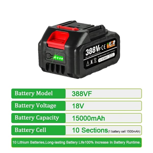 Genopladeligt Lithium Ion Batteri, 18V, 15000mAh, 2x928VF-1 Oplader, 18V