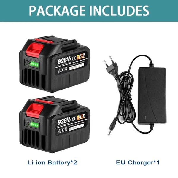 Uppladdningsbart litiumjonbatteri, hög kapacitet, batteriindikator, 2-128VF-1 EU-laddare