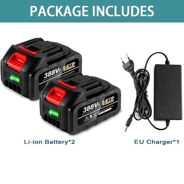 Uppladdningsbart litiumjonbatteri, hög kapacitet, batteriindikator, 2-128VF-1 EU-laddare