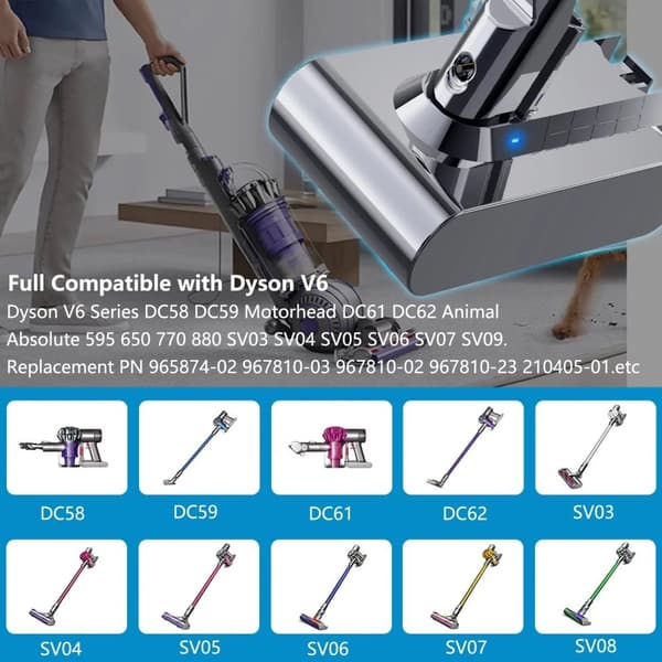 Dyson V6 Batteri, 216V Kapacitet, Kompatibel med Flere Dyson Modeller, Beige