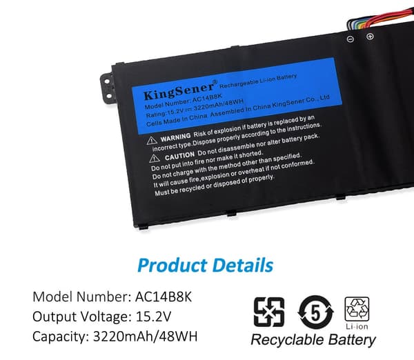Acer kannettavan tietokoneen akku, pitkäkestoinen virta, yhteensopivuus useiden Acer Aspire -mallien kanssa.