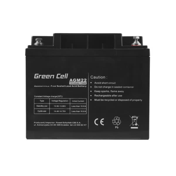 Green Cell AGM22 UPS batteri Forseglet blysyre (VRLA) 12 V 40 Ah