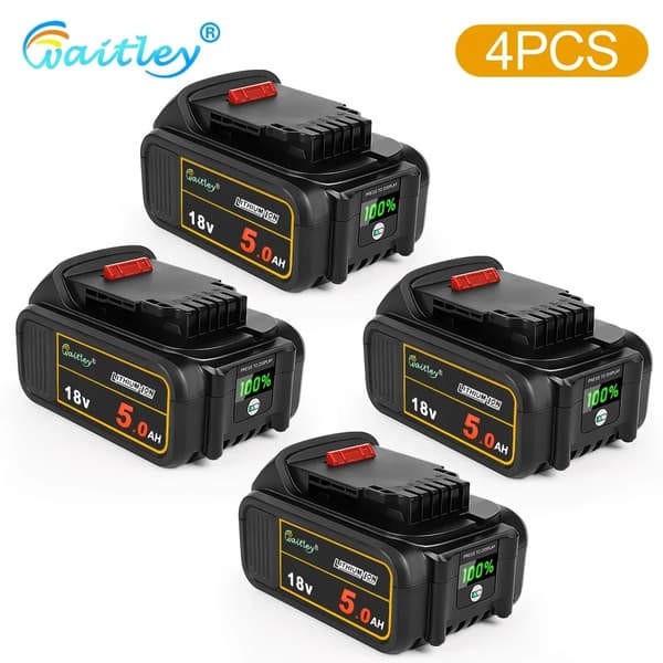 18V/20V Litiumjonbatteri 5Ah, Hög kapacitet, Digitalt kraftdisplay,4 stycken 5Ah batteri