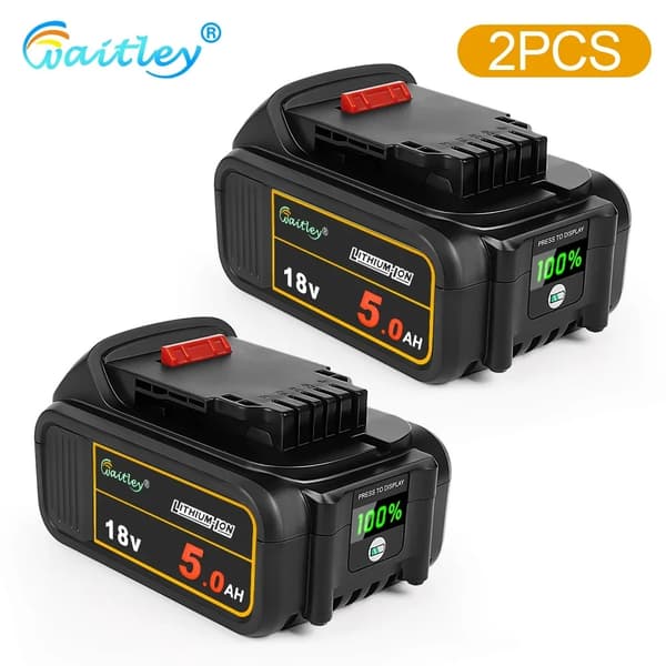 18V/20V Litiumjonbatteri 5Ah, Hög kapacitet, Digitalt kraftdisplay,4 stycken 5Ah batteri