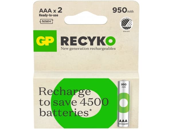 GP Batteries 201241, Oppladbart batteri, AAA, Nikkelmetallhydrid (NiMH), 1,2 V, 2 stykker, 950 mAh