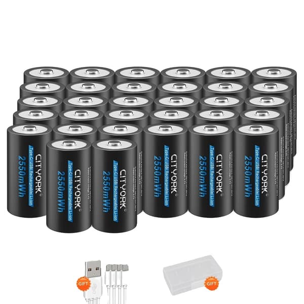 CITYORK Genopladelige Batterier, Høj Kapacitet 2550mWh, Type C USB Opladning,24 batterier 32 Batteries