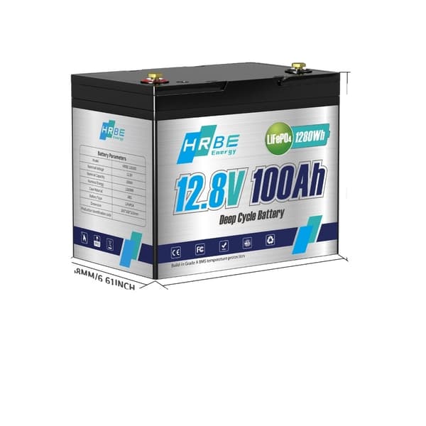 12V 100Ah LiFePO4-batteri, 1280Wh energikapacitet, lang cykluslevetid,1 stk 12V 100AH