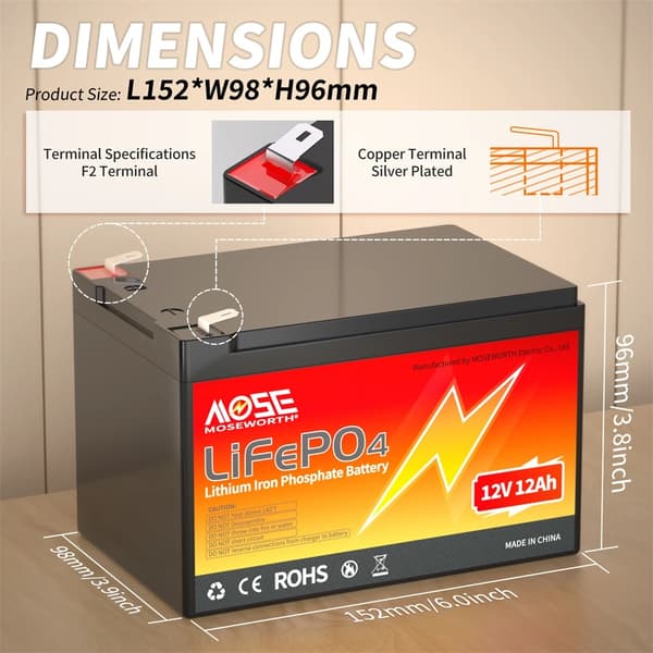 12V LiFePO4-akku, 12Ah kapasiteetti, edistynyt BMS-suojaus,12V 12Ah