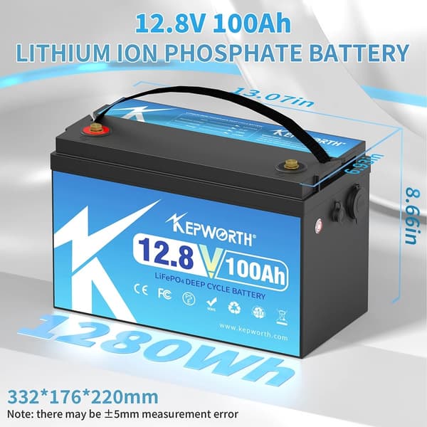 KEPWORTH Lithium Jernfosfatbatteri, 100Ah kapacitet, 600A spidstrøm,12V 100AH 332mm