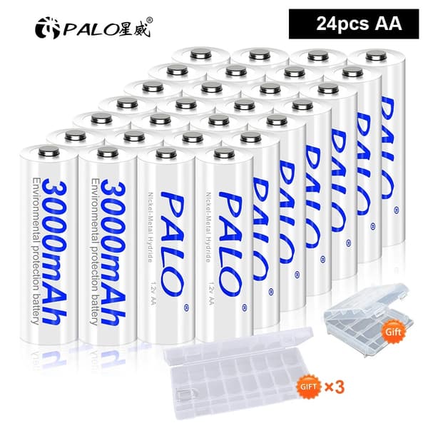AA genopladelige batterier, 3000mAh kapacitet, 1800 genopladningscykler,28 stk.