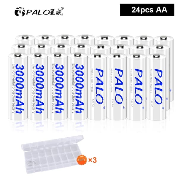 AA genopladelige batterier, 3000mAh kapacitet, 1800 genopladningscykler,28 stk.