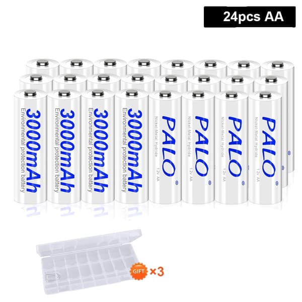 AA genopladelige batterier, 3000mAh kapacitet, 1800 genopladningscykler,28 stk.